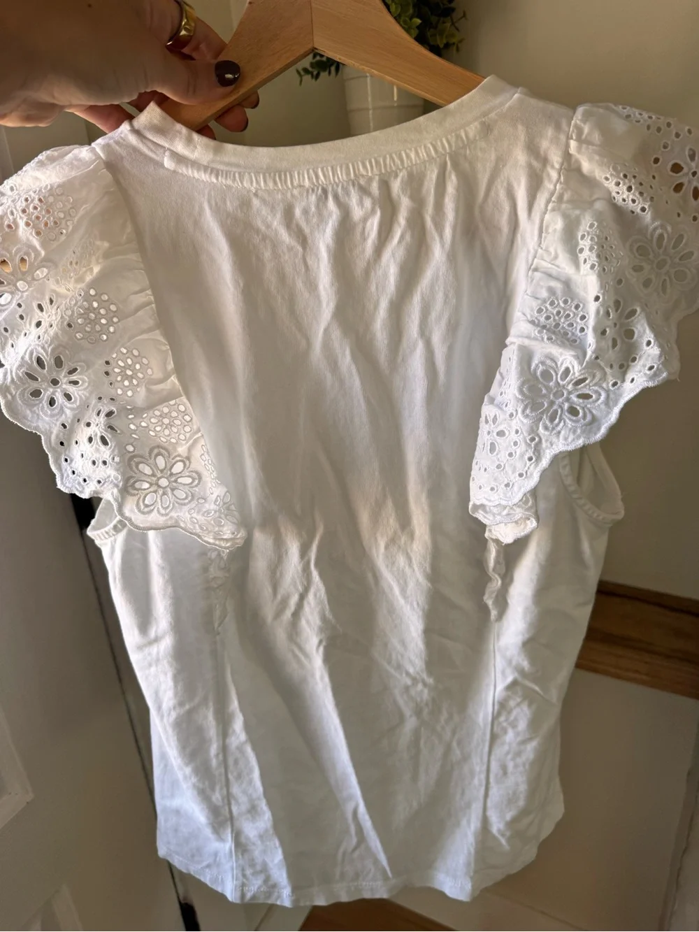 J.Crew White Ruffle Sleeved Eyelet Top Size Small